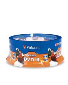 Verbatim DVD-R 4.7GB 16X White Inkjet Printable with Branded Hub 25-Disc 96191