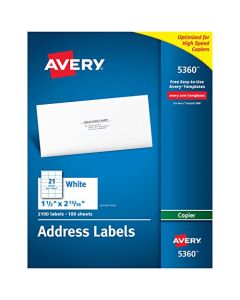 Avery Address Labels for Copiers 1-1/2" x 2-13/16" 2,100 White Labels (5360) 5360