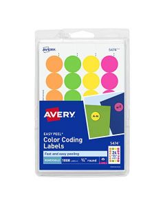 AVERY Removable Print or Write Dot Stickers 3/4 Inch Assorted Colors Pack of 1008 Round Stickers (5474) White 5474
