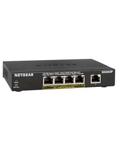 NETGEAR 5-Port Gigabit Ethernet Unmanaged PoE Switch (GS305P) - with 4 x PoE @ 55W Desktop Sturdy Metal Fanless Housing GS305P-100NAS