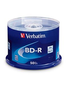 Verbatim BD-R 25GB 16X Blu-ray Recordable Media Disc - 50 Pack Spindle 98397