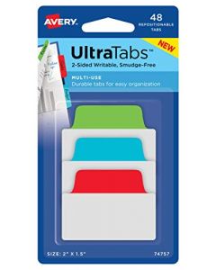 Avery Multiuse Ultra Tabs 2" x 1.5" 2-Side Writable Red/Blue/Green 48 Repositionable Tabs (74757) 74757