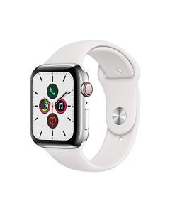 Apple Watch Series 5 (GPS + Cellular 44mm) - ​ Stainless Steel Case with White Sport Band MWW22LL/A