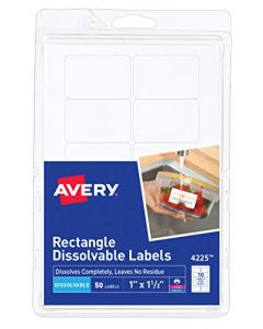 Avery Dissolvable Rectangle Labels 1 x 1-1/2 Pack of 50 (4225) 4225