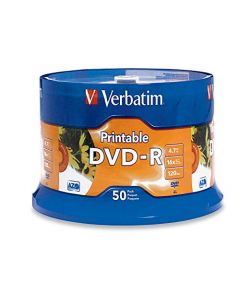 Verbatim DVD-R 4.7GB 16X White Inkjet Printable with Branded Hub 50-Disc 95137