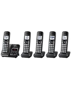 PANASONIC Expandable Cordless Phone System with Call Block and Answering Machine - 5 Cordless Handsets - KX-TGD535M (Metallic Black) KX-TGD535M