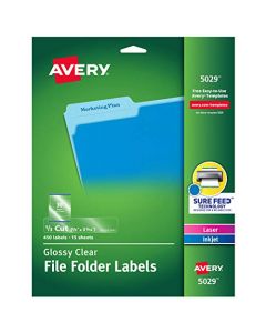 Avery 5029 Clear Self-Adhesive Filing Labels 3-7/16 x 2/3 15 sheets 450 Labels 5029
