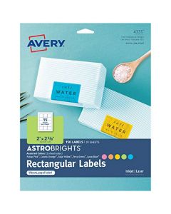 Avery Astrobright Labels with Sure Feed Laser & Inkjet Printers Assorted Colors 2" x 2-5/8" Labels (4331) 4331