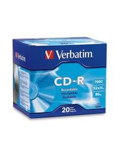 Verbatim CD-R 700MB 80 Minute 52x Recordable Disc - 20 Pack Slim Case - 94936 Silver 94936