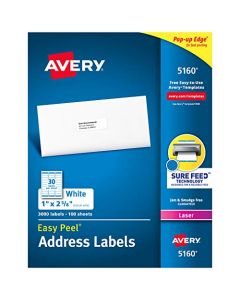 Avery 5160 Easy Peel Address Labels  White 1 x 2-5/8 Inch 3,000 Count (Pack of 1) 5160
