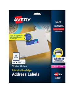 Avery Address Labels with Sure Feed Print-to-The-Edge 3/4" x 2-1/4" 750 White Labels (6870) 6870