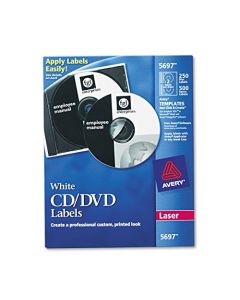 AVERY 5697 Laser CD Labels Matte White (Pack of 250) 5697