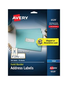 AVERY Address Labels with Gold Border for Inkjet Printers 1" x 2-5/8" 300 Labels (6529) 1 Pack 6529