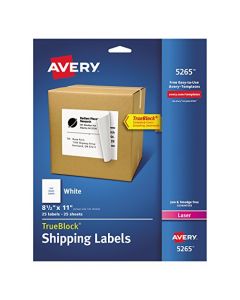 Avery Shipping Address Labels Laser Printers 25 Labels Full Sheet Labels Permanent Adhesive TrueBlock (5265) White AVE5265