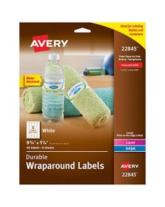 Avery Wraparound Labels with Sure Feed for Laser & Inkjet Printers 1.25" x 9.75" 40 Labels (22845) White 22845