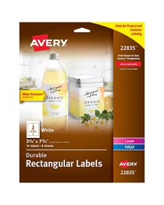 AVERY Rectangle Labels with Sure Feed for Laser & Inkjet Printers 3.25" x 7.75" 16 Labels (22835) White 22835