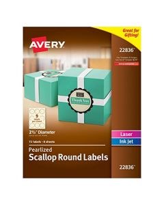 Avery Pearlized Ivory Scallop Round Labels 2.5-Inch Diameter Pack of 72 (22836) White 22836