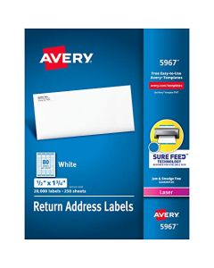 Avery Address Labels with Sure Feed for Laser Printers 0.5" x 1.75" 20,000 Labels Permanent Adhesive (5967) 5967