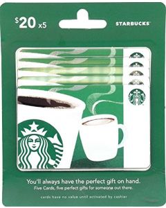 Starbucks 5 x $20 Gift Cards Multipack of 5