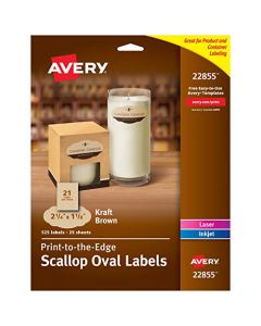 Avery Scallop Oval Labels for Laser & Inkjet Printers 2-1/4" x 1-1/8" 525 Kraft Brown Labels (22855) 22855