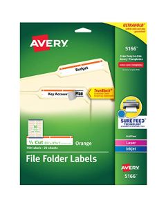 AVERY 5166 Permanent File Folder Labels TrueBlock Inkjet/Laser Orange Border Pack of 750 5166