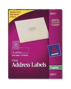 Avery Clear Mailing Label - 1 Width X 2.81 Length - 2310 / Box - Rectangle - 33/sheet - Clear 5311
