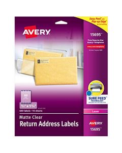 Avery Clear Easy Peel Return Address Labels for Laser Printers 2/3" x 1-3/4" Pack of 600 (15695) 15695