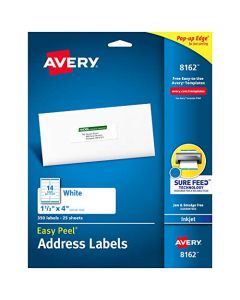 Avery Address Labels with Sure Feed for Inkjet Printers 1-1/3" x 4" 350 Labels Permanent Adhesive (8162) White 8162