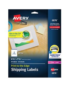 Avery Color Printing 4 3/4 x 7 3/4 Inch White Labels 50 Count (6876) 6876