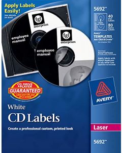 Avery White CD Labels for Laser Printers 40 Disc Labels and 80 Spine Labels (5692) 5692