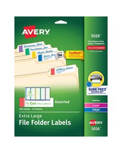 Avery Extra-Large File Folder Labels in Assorted Colors for Laser and Inkjet Printers with TrueBlock Technology 15/16 inches x 3-7/16 inches Pack of 450 (5026),White 5026