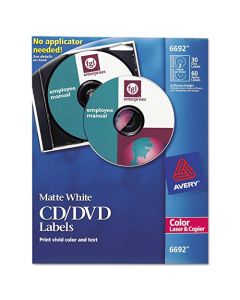 Avery 6692 CD/DVD Labels for Color Lasers 30 Disc Labels & 60 Spine Labels,White AVE6692
