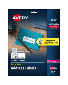 Avery Return Address Labels for Laser Printers 1" x 2-5/8" 750 Glossy White Labels (6526) 6526
