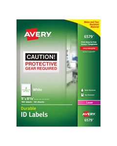 Avery Durable White Cover Up ID Labels for Laser Printers 5" x 8.125" Pack of 100 (6579) 6579