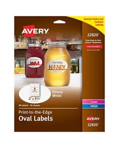 Avery Oval Labels with Sure Feed Laser & Inkjet Printers 2" x 3-1/3" 80 Glossy White Labels (22820) 22820
