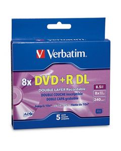 Verbatim DVD+R DL 8.5GB 8X AZO with Branded Surface - 5pk Jewel Case Box - 95311 95311