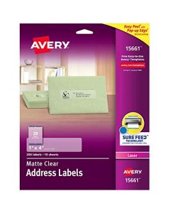 Avery Matte Frosted Clear Address Labels for Laser Printers 1" x 4" 200 Labels (15661) 15661