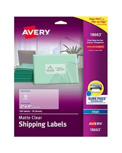 Avery Matte Clear Address Labels with a Frosted Finish for Inkjet Printers 2" x 4" 100 Labels (18663) 18663