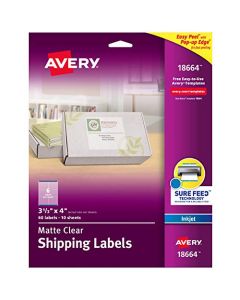 Avery Matte Frosted Clear Address Labels for Inkjet Printers 3-1/3" x 4" 60 Labels (18664) 18664