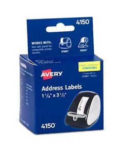 AVERY Multi-Purpose Labels for Label Printers 1.125 x 3.5 Inches White Two Rolls of 130 (04150) 1 1/8" x 3 1/2" 4150