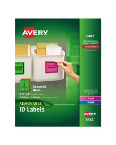 Avery Removable Multipurpose Labels Assorted Neon 3 1/3" x 4" 6482