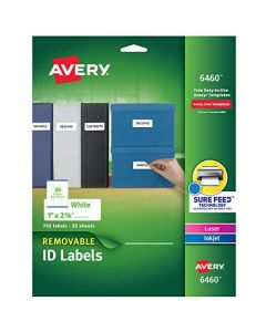 Avery Multiuse Removable Labels with Sure Feed 1" x 2 5/8" 750 White Labels (6460) 6460