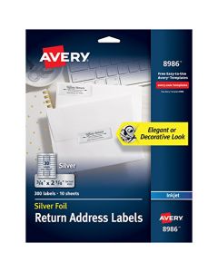 Avery Silver Address Labels for Inkjet Printers 3/4" x 2-1/4" 300 Foil Labels (8986) 8986