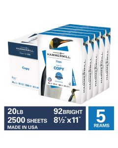 Hammermill 20lb Copy Paper, 8.5 x 11, 5 Ream Case, 2,500 Sheets, Made in USA, Sustainably Sourced From American Family Tree Farms, 92 Bright, Acid Free, Economical Multipurpose Printer Paper, 113600C