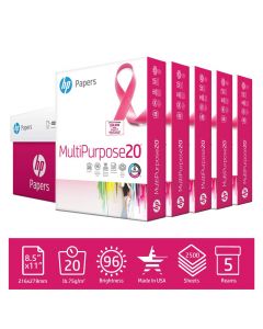 HP Printer Paper MultiPurpose 20lb, 8.5 x 11 Paper, 5 Ream Case, 2,500 Sheets, Made in USA, Forest Stewardship Council Certified, 96 Bright, Acid Free, Engineered for HP Compatibility, 115100PC