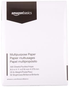 AmazonBasics Multipurpose Copy Printer Paper - White, 8.5 x 11 Inches, 1 Ream (500 Sheets)