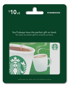 Starbucks 8 x $10 Gift Cards Multipack of 8