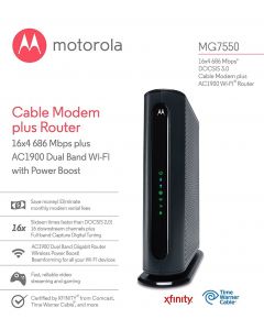 Refurbished: Motorola MG7550 DOCSIS 3.0 Cable Modem plus AC1900 Wi-Fi Router 686 Mbps Comcast Xfinity Time Warner Cable