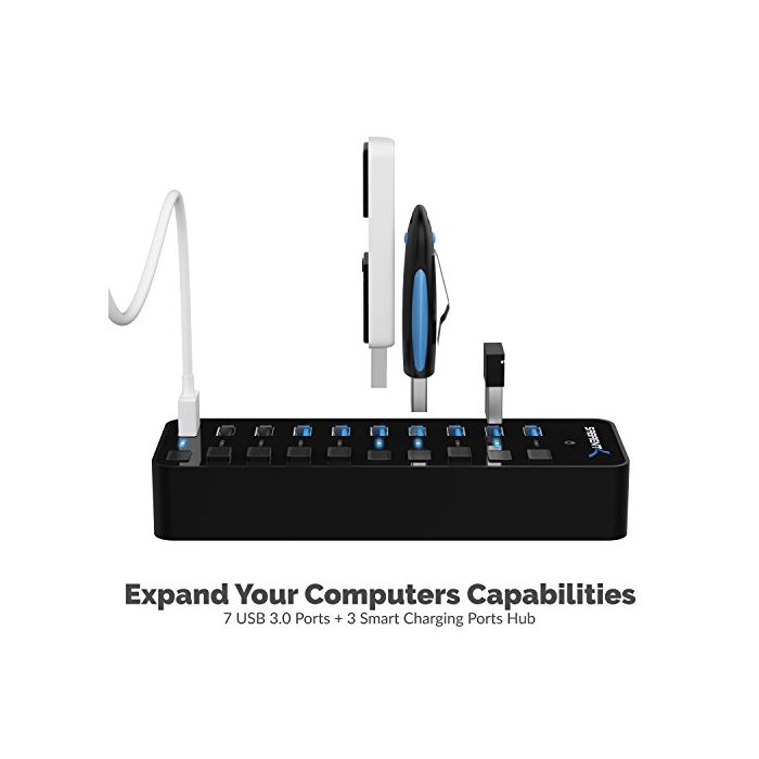 USB 3.0 Hub-10 Ports Powered USB Hub 60W USB Charging Hub with