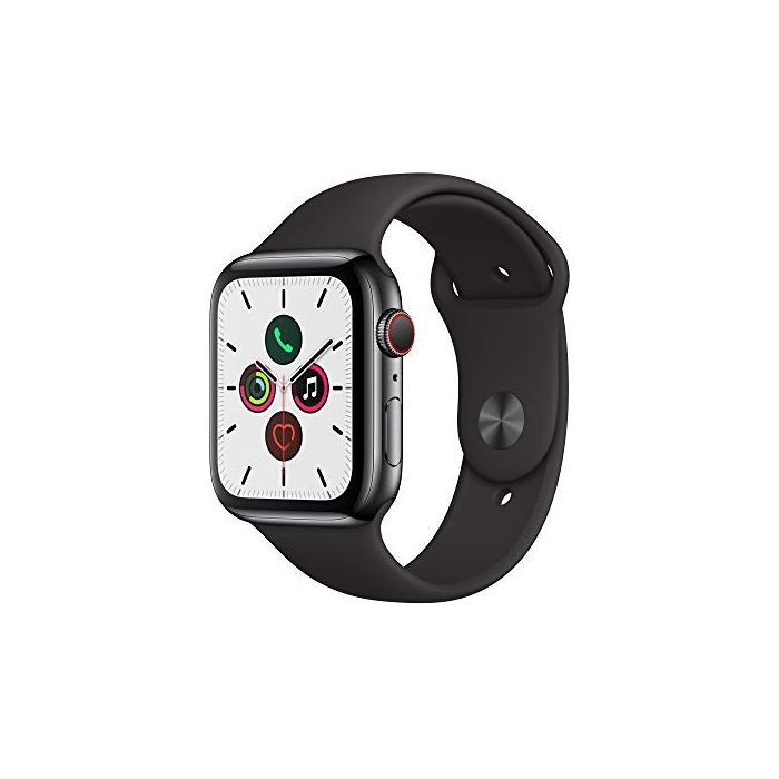 Apple Watch Series 5 (GPS + Cellular 44mm) - Space Black Stainless Steel  Case with Black Sport Band MWW72LL/A